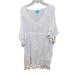 South Main 100 percent cotton cream lace‎ crochet fringe swim coverup Size Small